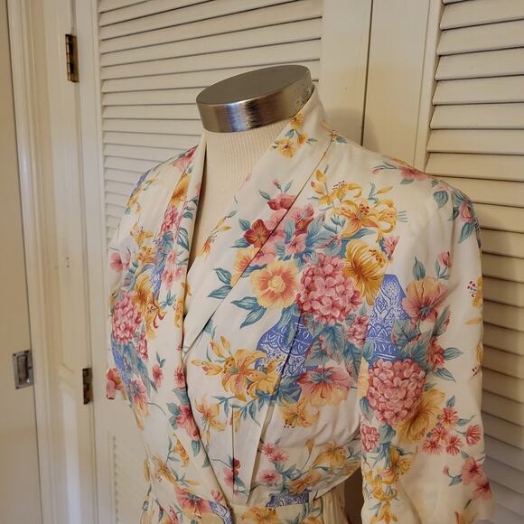 90s Floral Wrap Midi Dress Liz Claiborne Rayon Shoulder Pads Size 6 - Picture 2 of 8